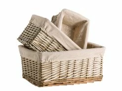 Rabatt 👍 Weidenkorb-Set 3 tlg. mit Stoffeinsatz in beige 🥰